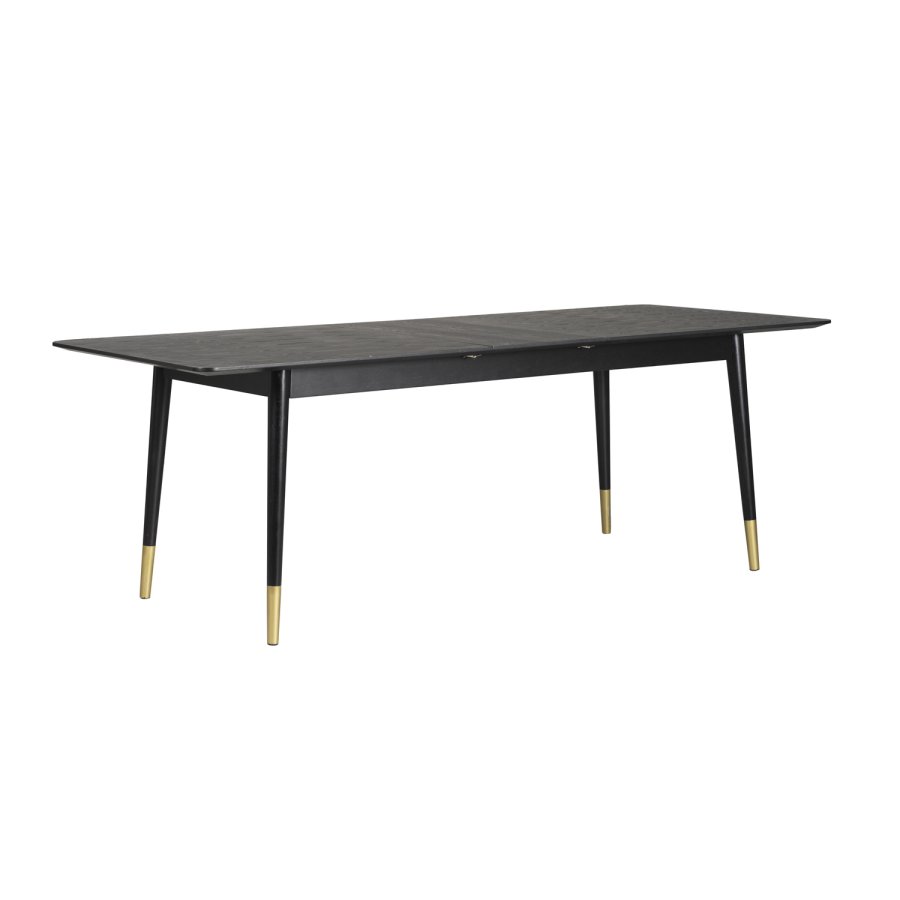 ROWICO Fenwood spisebord m. 2 tillgsplader - sort asketrsfiner og egetr, guld metal (180(260)x90)