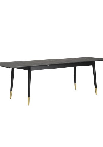 ROWICO Fenwood spisebord m. 2 tillgsplader - sort asketrsfiner og egetr, guld metal (180(260)x90)
