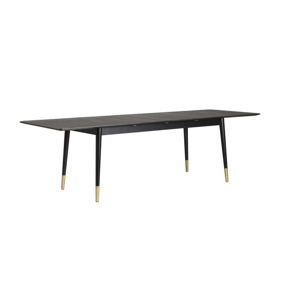 ROWICO Fenwood spisebord m. 2 tillgsplader - sort asketrsfiner og egetr, guld metal (180(260)x90)