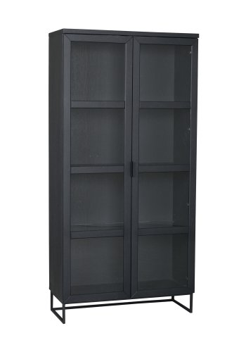 ROWICO rektangulr Everett vitrineskab m. 2 glaslger og 3 hylder - sort eg og metal