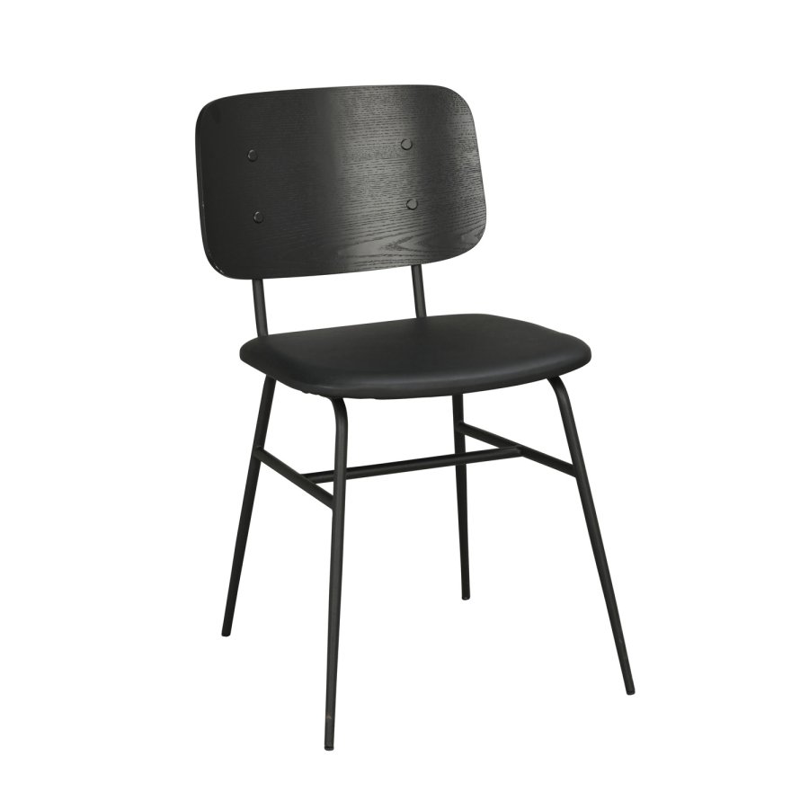ROWICO Brent spisebordsstol - sort ask finér, sort PU lder og sort metal
