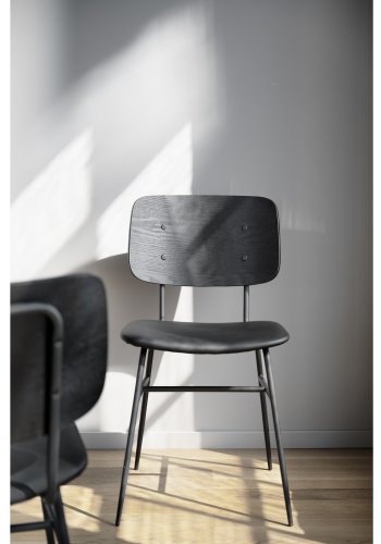 ROWICO Brent spisebordsstol - sort ask finér, sort PU lder og sort metal