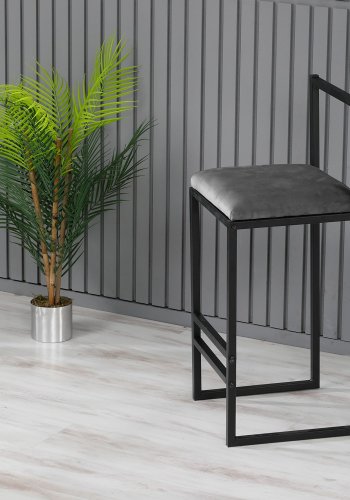 NORDVÄRK Nordic barstol, m. rygln, fodsttte og polstret sde - sort metal