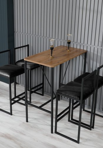 NORDVÄRK Nordic 1 barbord og 4 barstole, m. rygln og fodsttte - brun melamin og sort metal