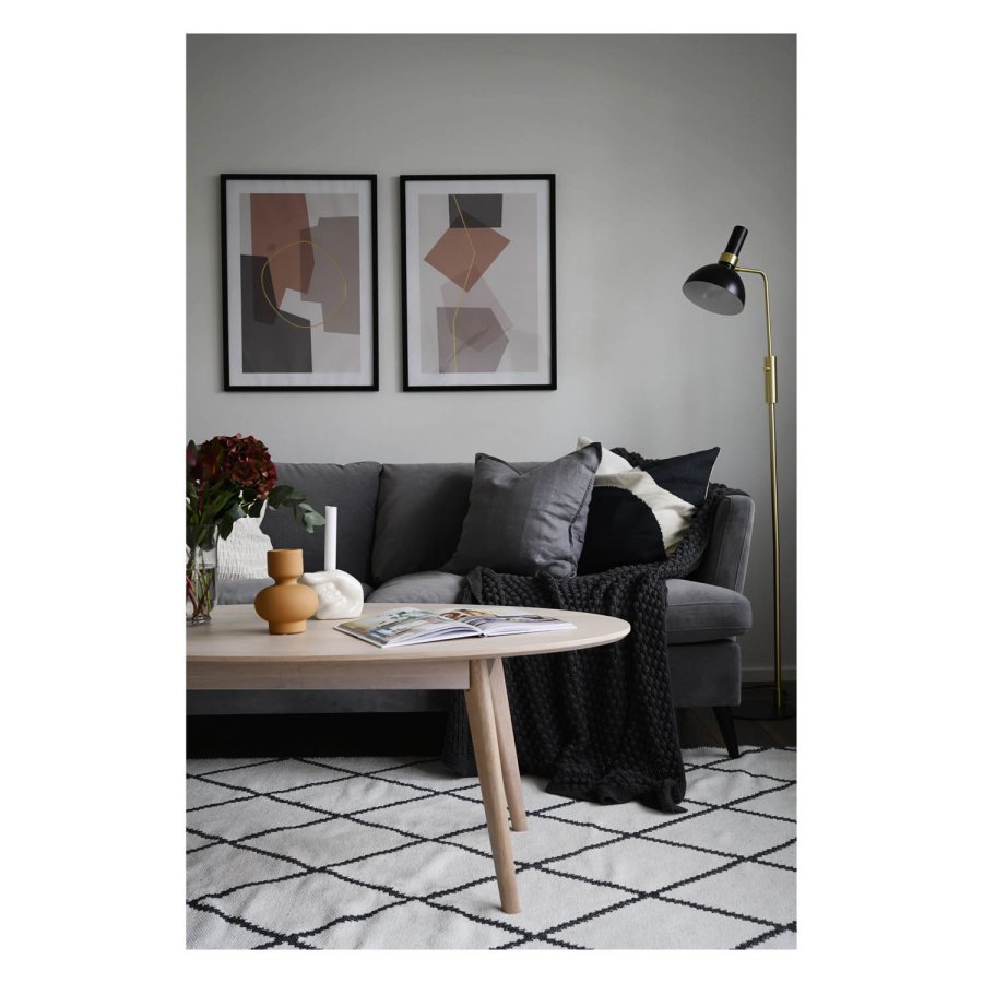 ROWICO oval Yumi sofabord - hvidvasket egetrsfiner og eg (130x65)