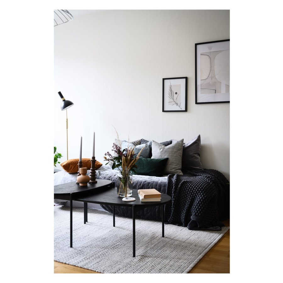 ROWICO oval Skye sofabord - sort egetrsfiner og metal (80x40)