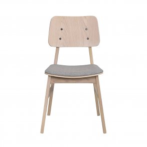 ROWICO Nagano spisebordsstol - lysegr polyester og hvidvasket eg