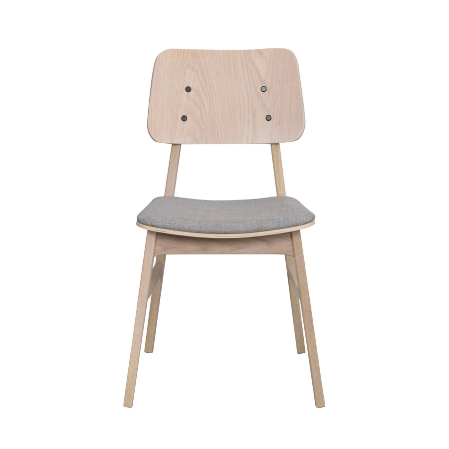 ROWICO Nagano spisebordsstol - lysegr polyester og hvidvasket eg