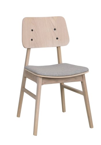 ROWICO Nagano spisebordsstol - lysegr polyester og hvidvasket eg