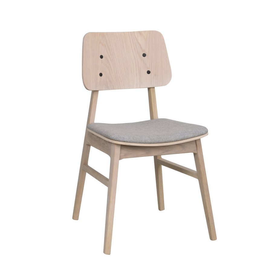 ROWICO Nagano spisebordsstol - lysegr polyester og hvidvasket eg