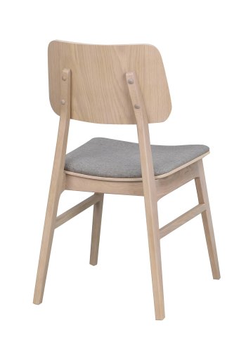 ROWICO Nagano spisebordsstol - lysegr polyester og hvidvasket eg