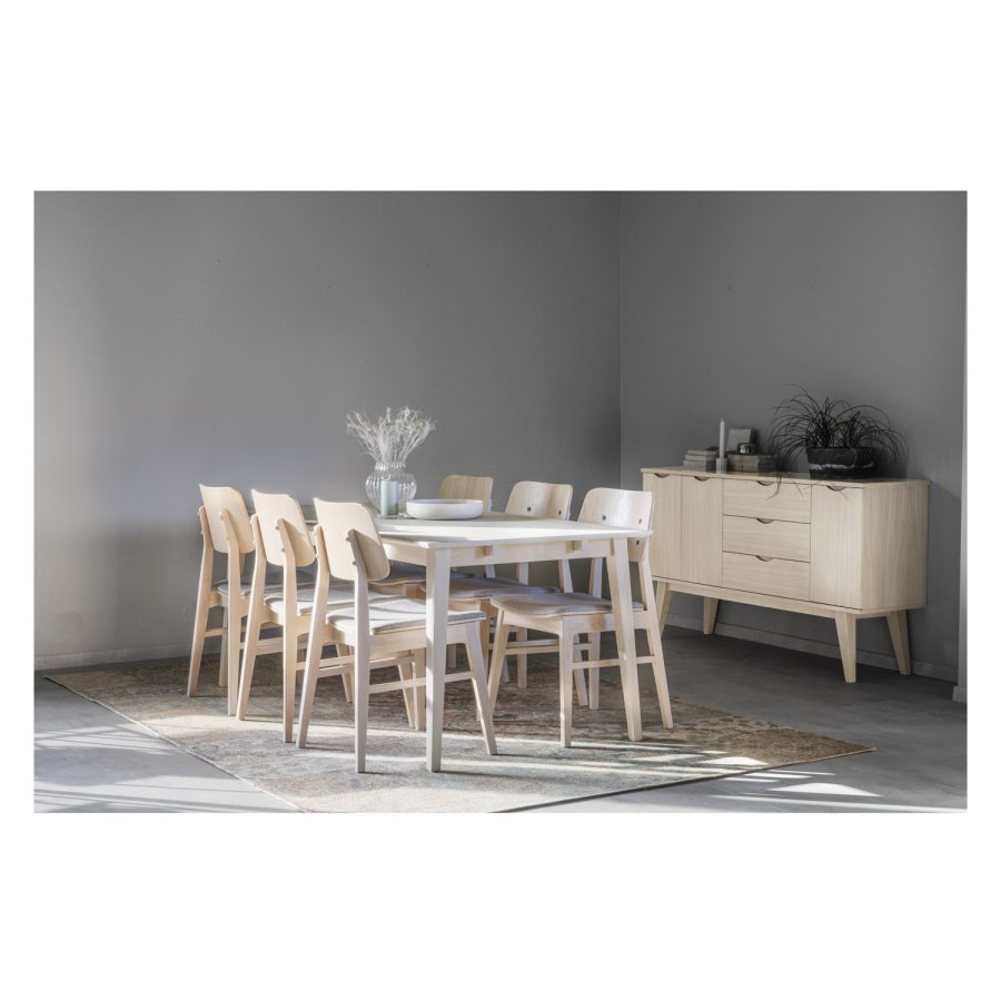 ROWICO Nagano spisebordsstol - lysegr polyester og hvidvasket eg