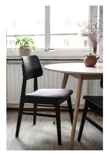 ROWICO Nagano spisebordsstol - mrkegr polyester og sort eg