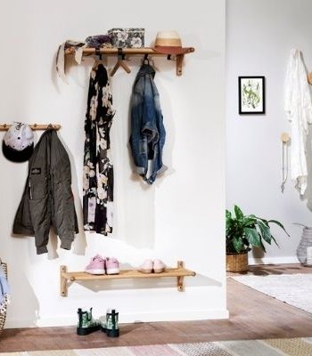 ROWICO rektangulr Milford hattehylde m. 5 knager - natur eg og sort metal (80cm)