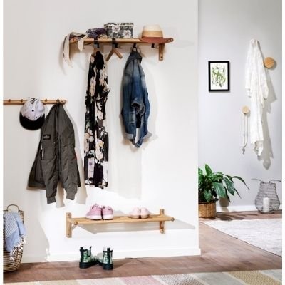 ROWICO rektangulr Milford hattehylde m. 5 knager - natur eg og sort metal (80cm)