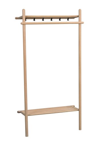 ROWICO rektangulr Milford garderobestativ m. 6 knager og 1 hylde - natur eg og sort metal (180x90)