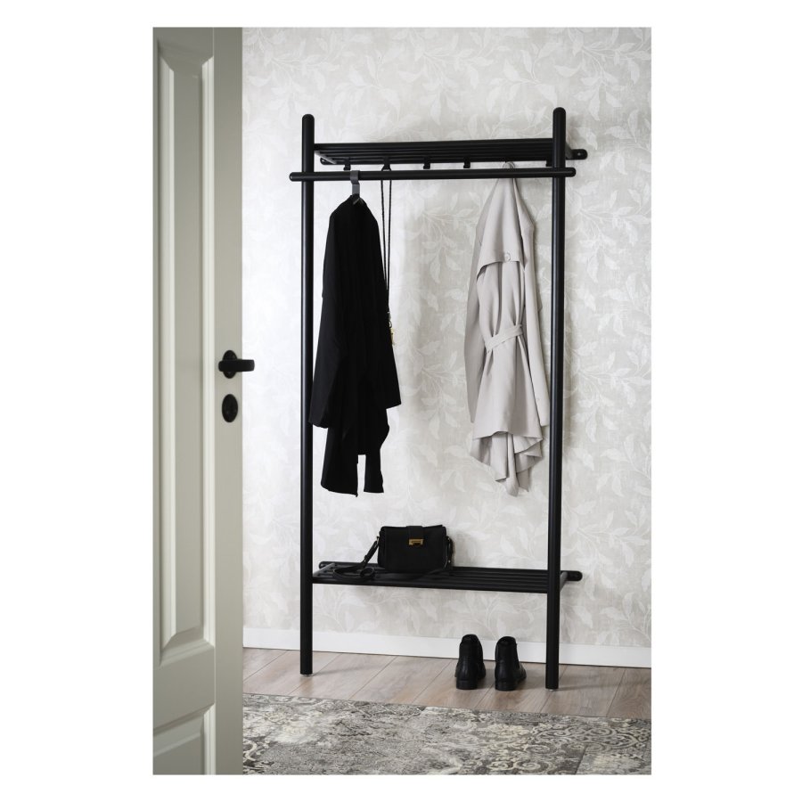 ROWICO rektangulr Milford garderobestativ m. 6 knager og 1 hylde - sort eg og metal (180x90)