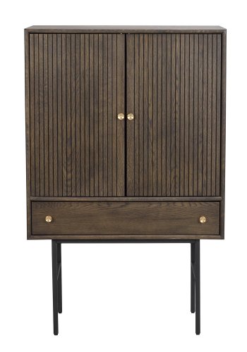 ROWICO Clearbrook skab 79, m. 2 lger og 1 skuffe - brun egetrsfiner og sort metal