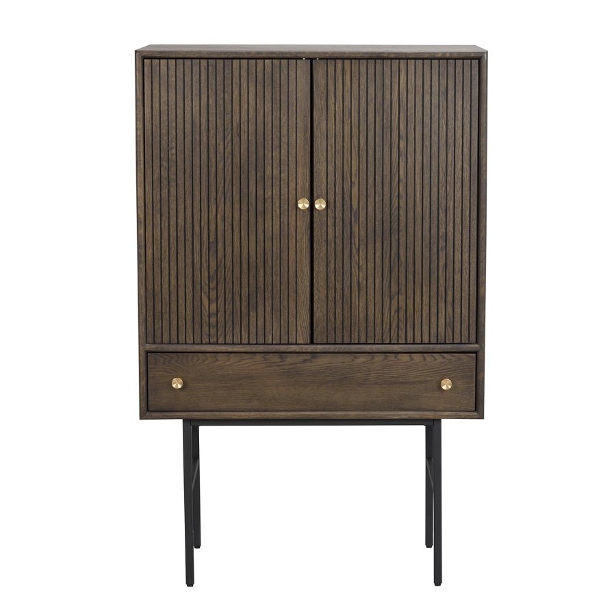 ROWICO Clearbrook skab 79, m. 2 lger og 1 skuffe - brun egetrsfiner og sort metal