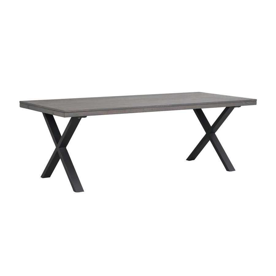 ROWICO Brooklyn rektangulr spisebord, m. udtrk - mrkt egetr m. X-ben i sort metal (220x95)