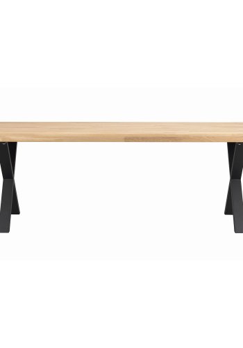 ROWICO Brooklyn rektangulr spisebord, m. udtrk - lakeret egetr m. X-ben i sort metal (220x95)