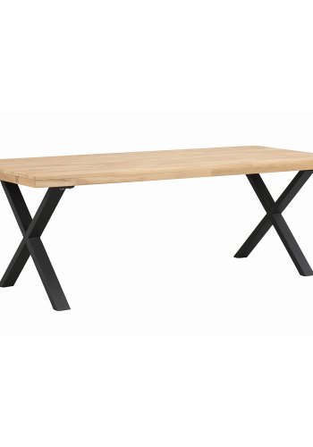 ROWICO Brooklyn rektangulr spisebord, m. udtrk - lakeret egetr m. X-ben i sort metal (220x95)