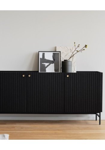 ROWICO Lancaster sknk, m. 3 lger - sort tr og sort metal (160x75)