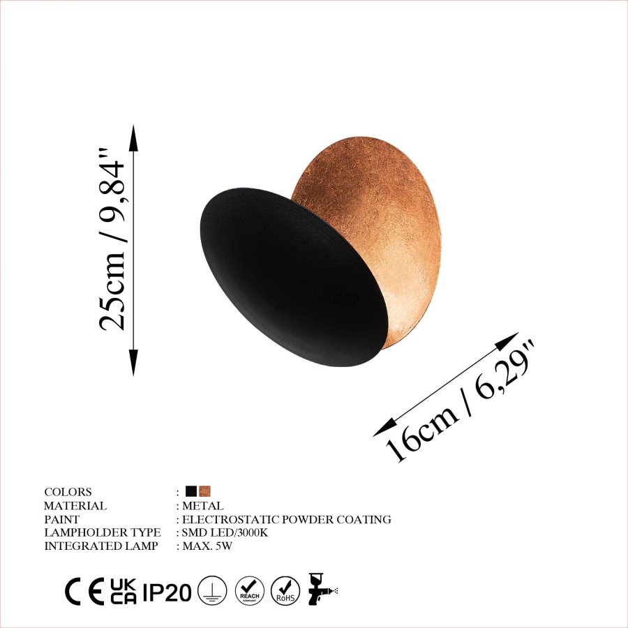 LUMI Yosma vglampe - sort og kobber metal