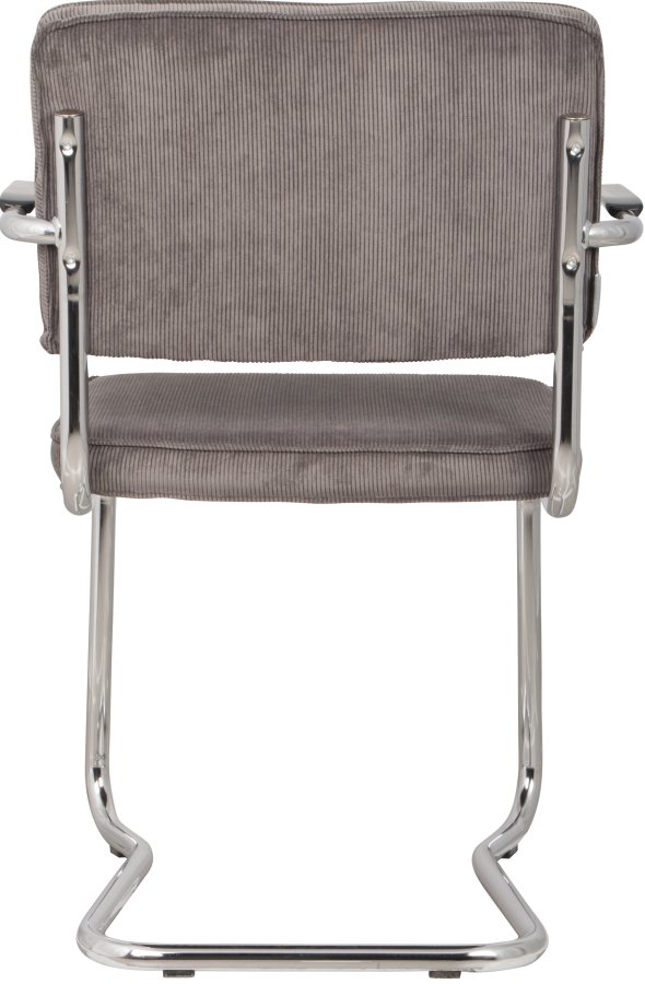 ZUIVER Ridge Rib Kink spisebordsstol, m. armln - gr fljl polyester/nylon og slv krom