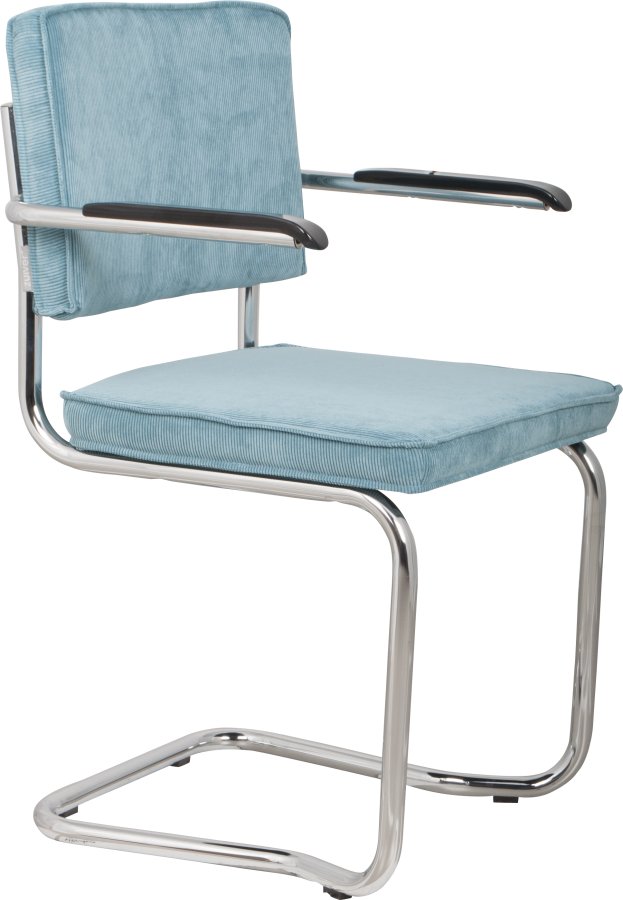 ZUIVER Ridge Rib Kink spisebordsstol, m. armln - bl fljl polyester/nylon og slv krom