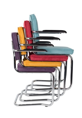 ZUIVER Ridge Rib Kink spisebordsstol, m. armln - bl fljl polyester/nylon og slv krom