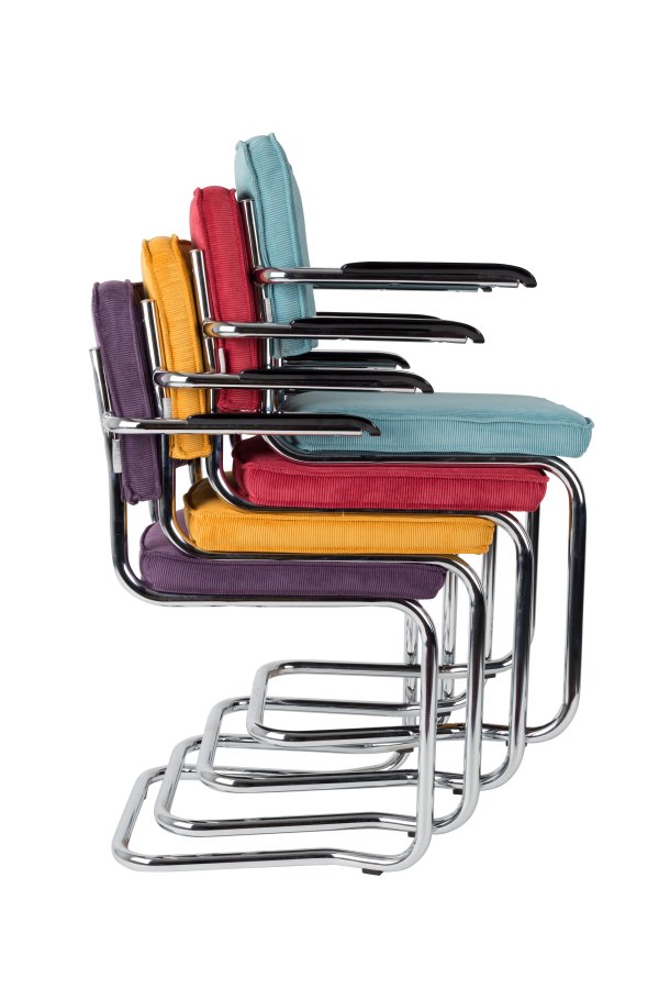ZUIVER Ridge Rib Kink spisebordsstol, m. armln - bl fljl polyester/nylon og slv krom