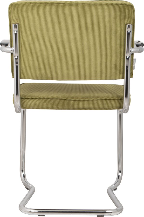 ZUIVER Ridge Rib Kink spisebordsstol, m. armln - grn fljl polyester/nylon og slv krom