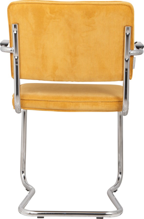 ZUIVER Ridge Rib Kink spisebordsstol, m. armln - gul fljl polyester/nylon og slv krom