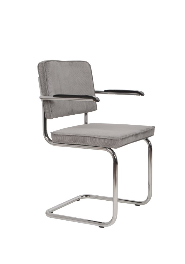 ZUIVER Ridge Rib spisebordsstol, m. armln - lysegr fljl polyester og slv krom