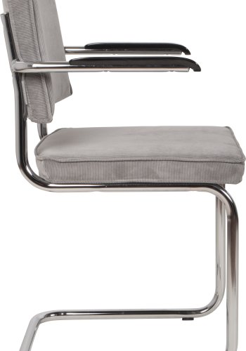 ZUIVER Ridge Rib spisebordsstol, m. armln - lysegr fljl polyester og slv krom