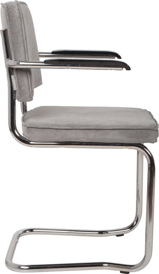 ZUIVER Ridge Rib Kink spisebordsstol, m. armln - lysegr fljl polyester/nylon og slv krom