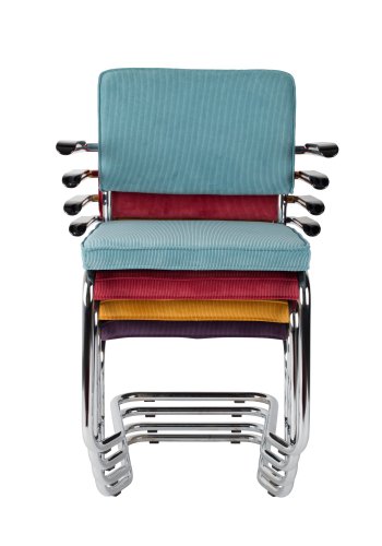 ZUIVER Ridge Rib Kink spisebordsstol, m. armln - lysegr fljl polyester/nylon og slv krom