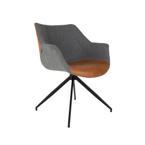 ZUIVER Doulton drejestol, m. armln - vintage brun PU og sort stl