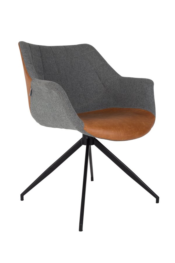 ZUIVER Doulton drejestol, m. armln - vintage brun PU og sort stl