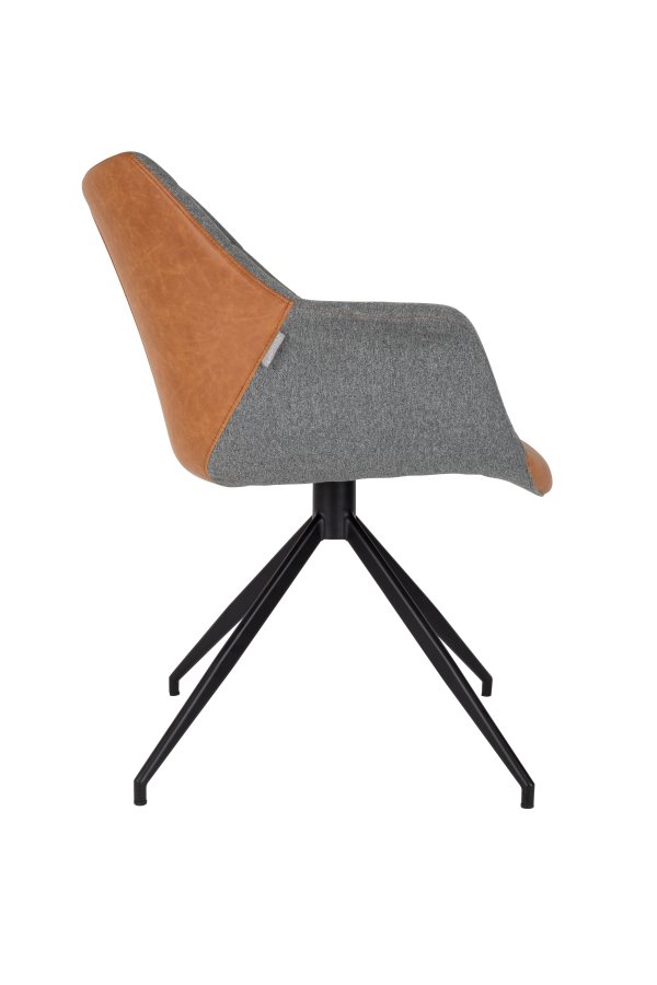 ZUIVER Doulton drejestol, m. armln - vintage brun PU og sort stl