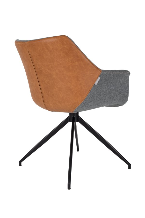 ZUIVER Doulton drejestol, m. armln - vintage brun PU og sort stl