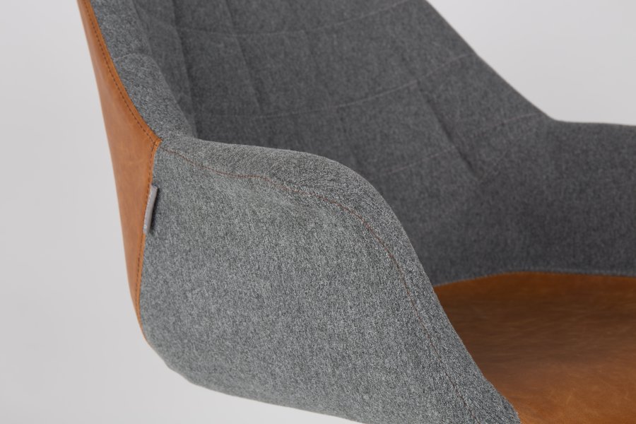 ZUIVER Doulton drejestol, m. armln - vintage brun PU og sort stl