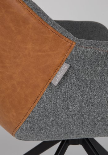 ZUIVER Doulton drejestol, m. armln - vintage brun PU og sort stl