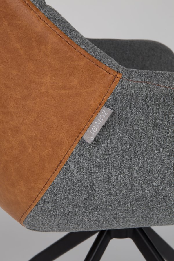 ZUIVER Doulton drejestol, m. armln - vintage brun PU og sort stl