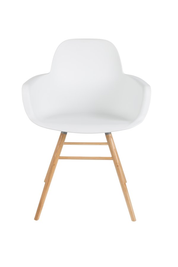 ZUIVER Albert Kuip lnestol, m. armln - hvid plastik og natur asketr