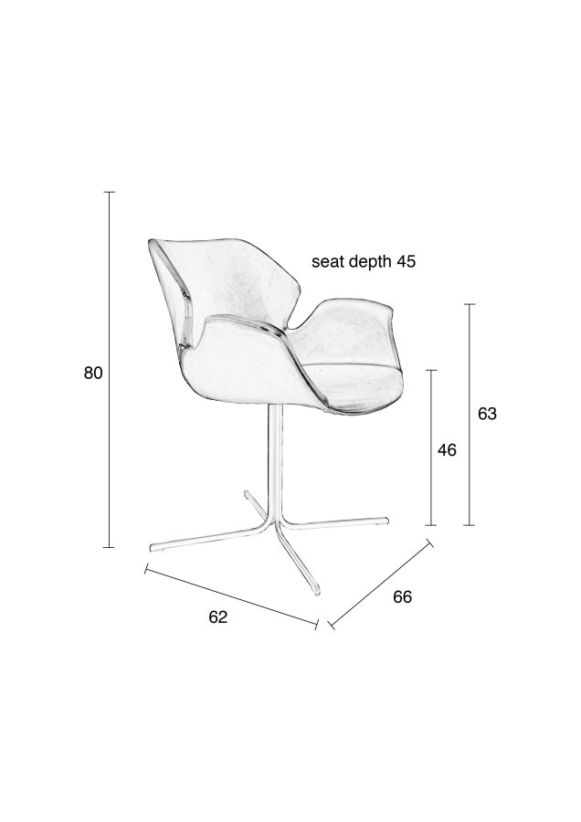 ZUIVER Nikki lnestol, m. armln - sort PU og sort stl