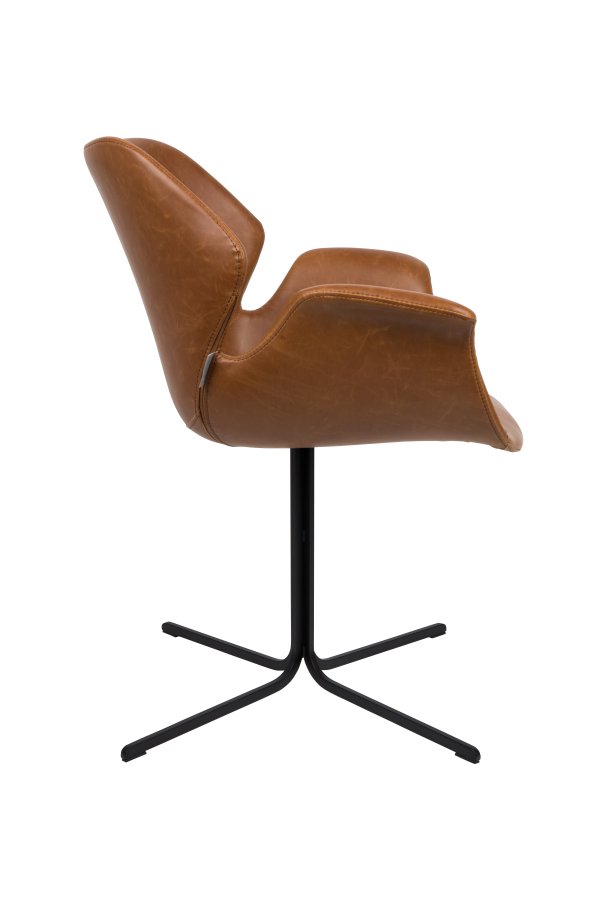 ZUIVER Nikki lnestol, m. armln - brun PU og sort stl