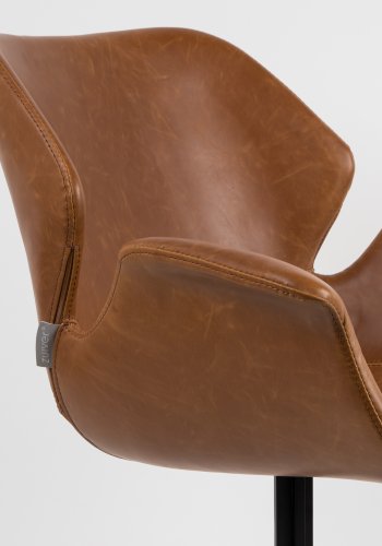 ZUIVER Nikki lnestol, m. armln - brun PU og sort stl