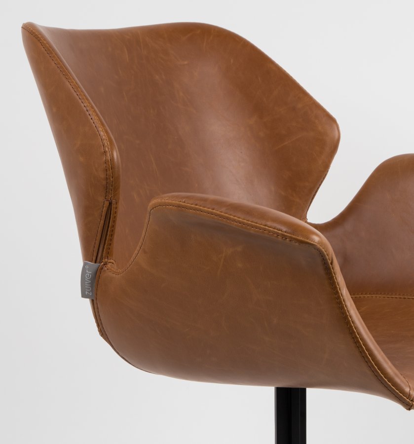 ZUIVER Nikki lnestol, m. armln - brun PU og sort stl